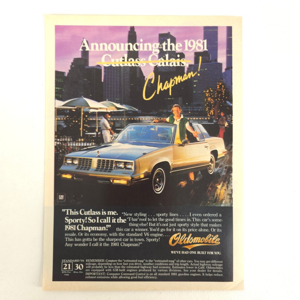 1981 Oldsmobile Cutlass Calais Chapman Print Ad Vintage Car Garage Wall Decor